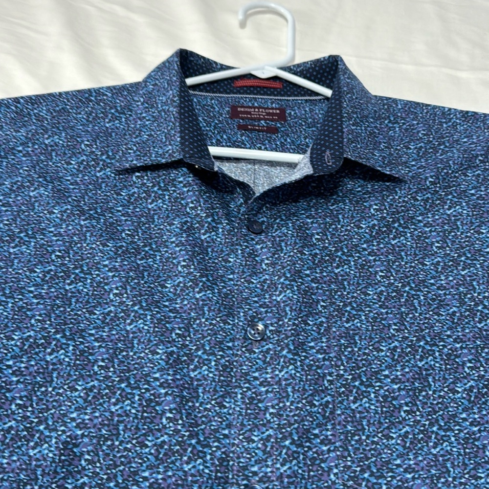 Denim & Flower button down shirt, 100% cotton SLIMFIT